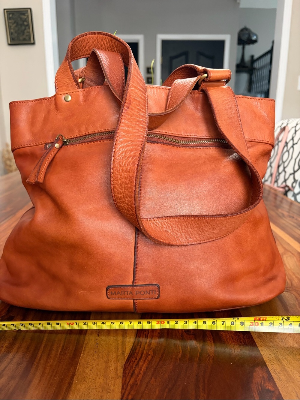 Marta Ponti Large Leather Tote Bag in Warm Orange Portugal 🇵🇹